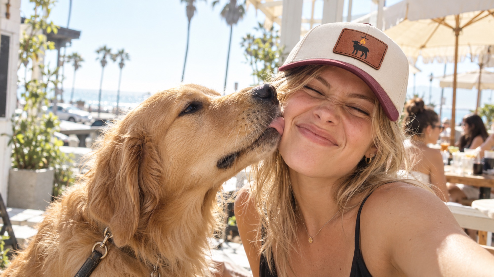 Spirited Lamb trucker hat worn on the beach
