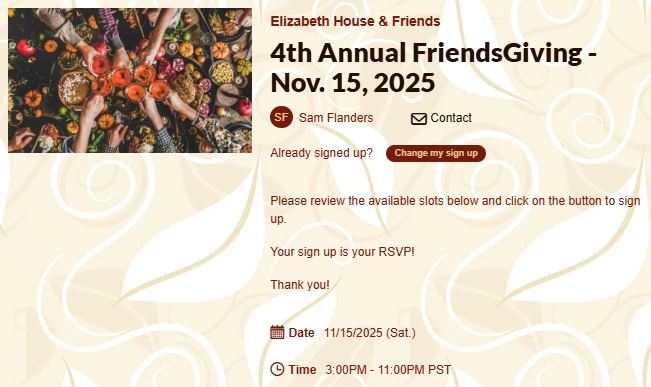 Elizabeth House Friendsgiving&nbsp;(11/15/25)